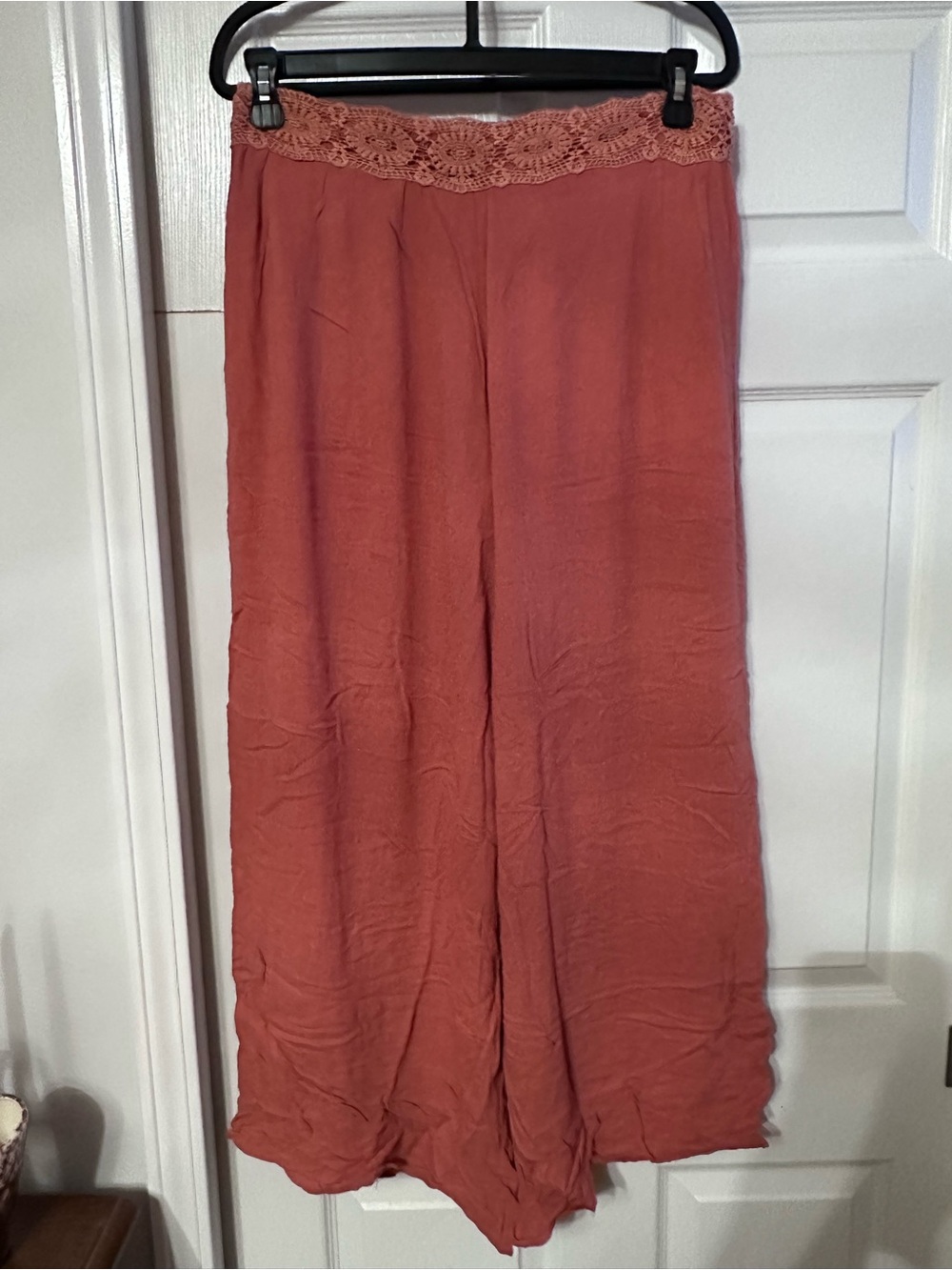 Love Riche Wide Leg Crochet Waist Pants in Rust